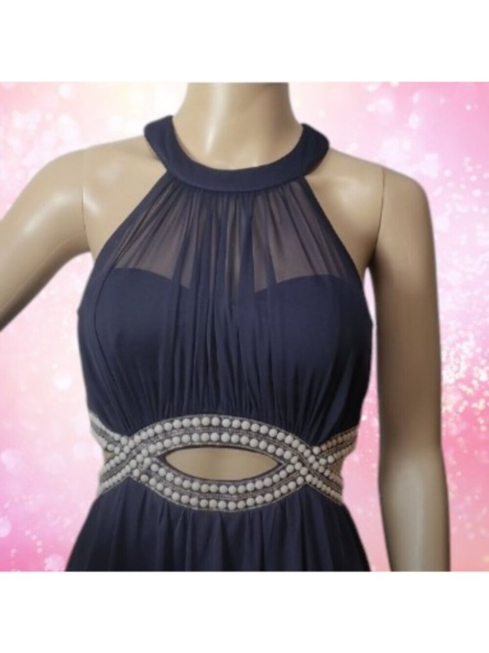 "It Girl" Blue Ruched Halter Mini Dress Glamorous Cocktail Art Deco Old Money - Picture 3 of 14